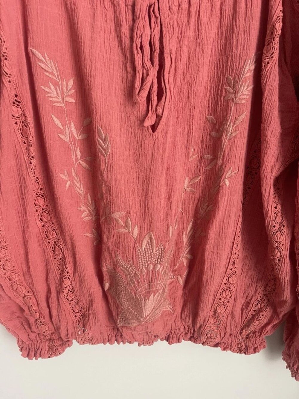 Free People Maria Maria Embroidered Athena Terracotta Gauze Blouson Sleeve - Picture 4 of 8